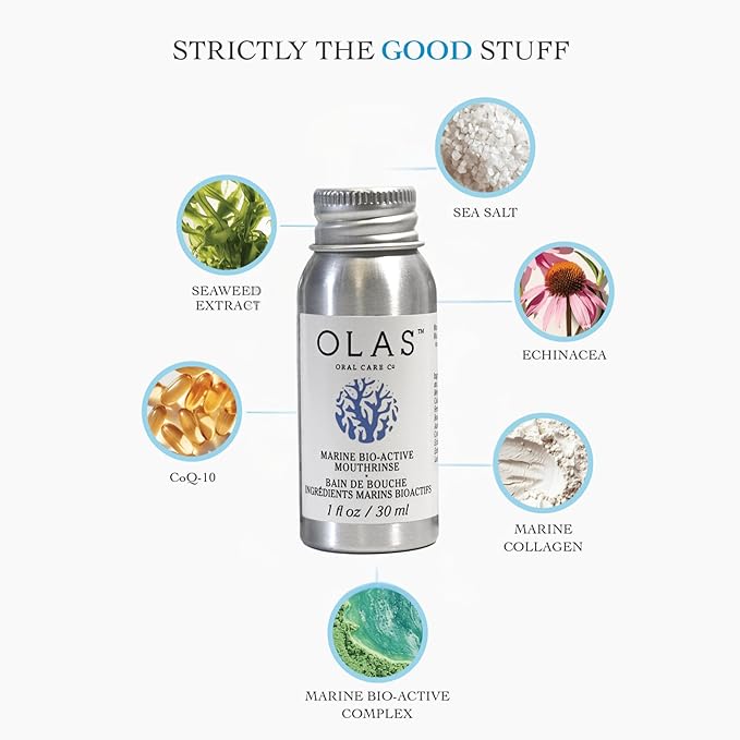 OLAS Mouthwash Set – Marine Bio-Active Toothpaste (3.5oz) + Alcohol-Free Mouthwash 3-Pack (1oz Each) – Fluoride-Free, SLS-Free, Dentist-Formulated for a Healthy Oral Microbiome