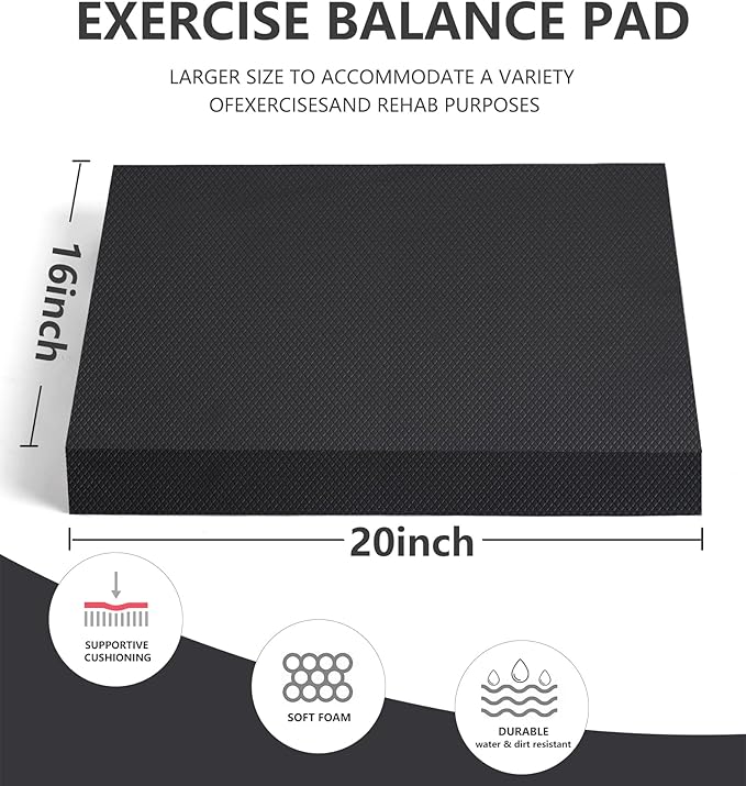 nuveti Large Balance Pad - TPE Non-Slip Mat for Fitness & Balance Exercises,Yoga, Physical Therapy, Knee Cushion Slip Resistant Foam Mat for Yoga & Balance Training, Board Foam for Strength Training, Kneeling Pads for Home Gym Exercise（20''x16''x2.4''）-StrideForce Fitness