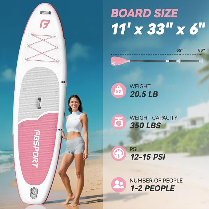 FBSPORT 11FT Premium Inflatable Stand Up Paddle Board with Electric Pump, Yoga Board with SUP Accessories & Carry Bag | Wide Stance, Surf Control, Non-Slip Deck, Leash and Paddle for Youth & Adult-StrideForce Fitness