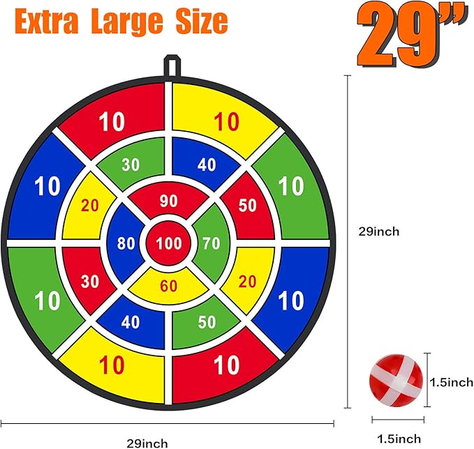 BooTaa 29" Large Dart Board for Kids, Kids Dart Board with Sticky Balls, Boys Toys, Indoor/Sport Outdoor Fun Party Play Game Toys, Birthday Gifts for 3 4 5 6 7 8 9 10 11 12 Year Old Boys Girls-StrideForce Fitness