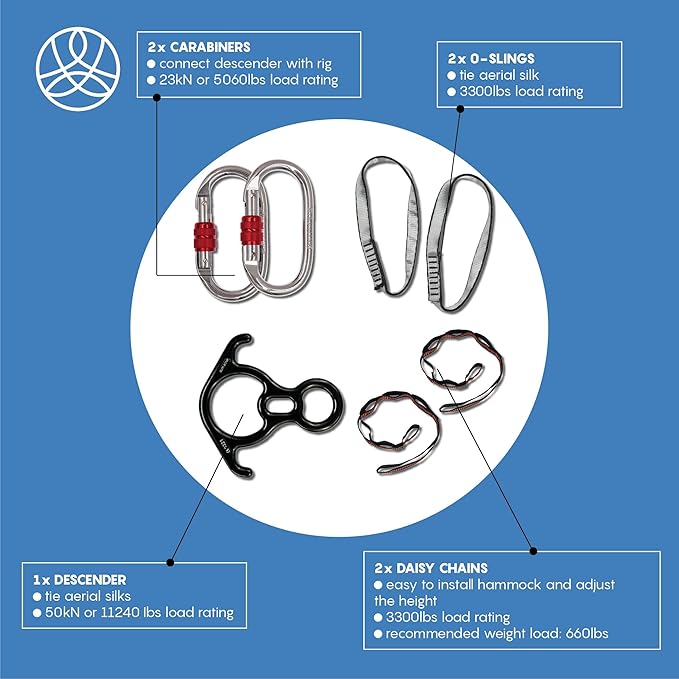 Aerial Silks Starter Kit - Durable 9 Yards of Aerial Yoga Hammock with Hardware & Guide - Aerial Swing for Acrobatic Flying Yoga & All Levels (Aerial Rigging Point Up to 13ft)-StrideForce Fitness