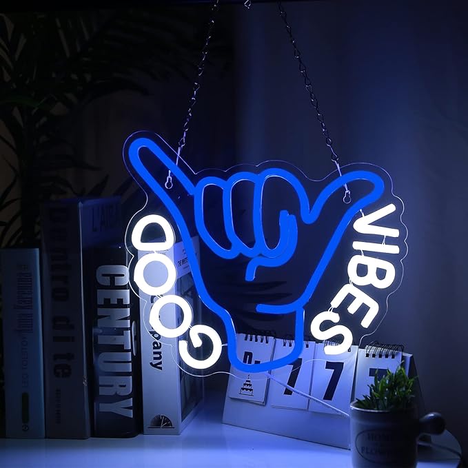 Good Vibes Neon Sign USB Powered for Room Decor, LED Neon Light Sign Dimmable Neon Wall Sign for Game Room Party Decoration Man Cave Kids Bedroom Wall Art 13 * 10.5 Inches-StrideForce Fitness