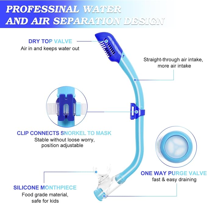 Kids Mask Fins Snorkel Set, Dry Top Snorkeling Gear for Kids Youth Boys Girls Junior Age 5-15 Tempered Glass Snorkel Mask Set Panoramic View Snorkeling Packages-StrideForce Fitness