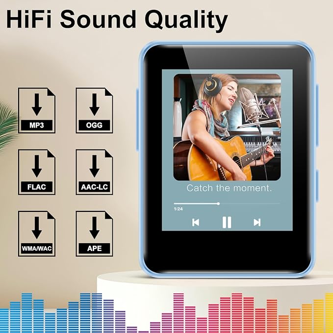 32GB MP3 Player with Bluetooth, 1.8 inch Screen, with FM Radio, Recorder, Portable Sport HiFi Music Player Up to 512GB, Blue-StrideForce Fitness