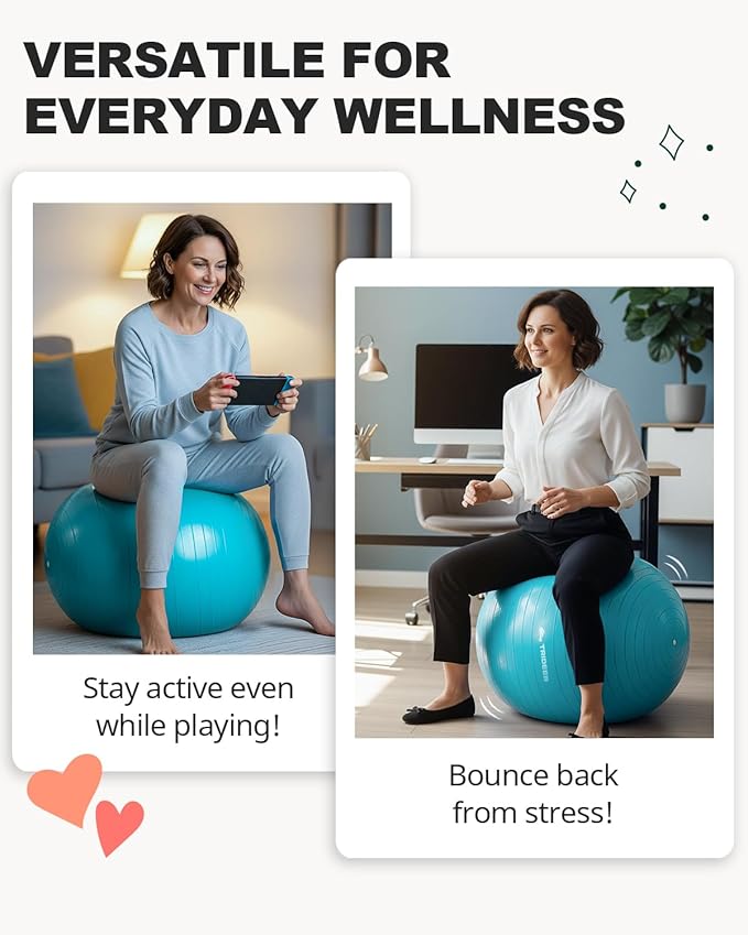 Trideer Extra Thick Yoga Ball Exercise Ball, 5 Sizes Gym Ball, Heavy Duty Ball Chair for Balance, Stability, Pregnancy, Quick Pump Included-StrideForce Fitness