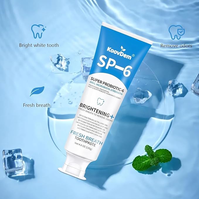 New Sp-6 Probiotics Whitening Toothpaste-Fluoride-Free, Enhanced Formula with 6 Probiotics for Gum Care & Fresh Breath, Fresh Mint Flavor（Blue）-1PC