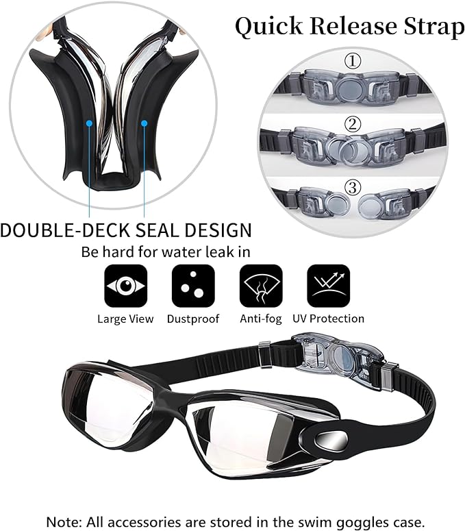 Swim Goggles Swimming Goggles No Leaking with Nose Clip, Earplugs, Swim Cap and Case for Men Women-StrideForce Fitness