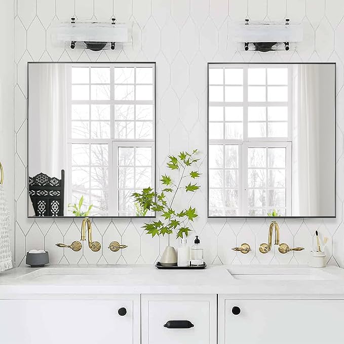 24x32 Inch Black Bathroom Mirror for Wall, Aluminum Frame Rectangle Rectangular Vanity Mirror, Modern Large for Bedroom, Living Room, Horizontal or Vertical-StrideForce Fitness