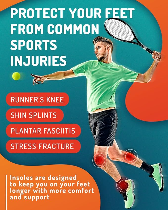 Sport Shock Absorbing Insoles - Athletic Shoe Cushioning Inserts for Men and Women - Ideal for Active Sports Running Training Hiking - Neutral Arch Good for Sneakers Shoes, L-StrideForce Fitness