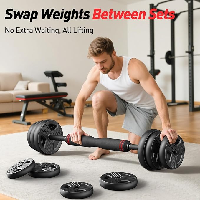 Adjustable dumbbell set,20/35/45/55/70/90lbs Free Weights set with upgraded nut, 4 in 1 Weight Set Used as Kettlebells, Barbell, Push up Stand, Fitness Exercise for Home Gym Suitable Men/Women-StrideForce Fitness