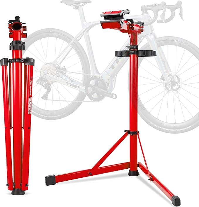 Upgraded Bike Repair Stand Max 176 lbs, Heavy Duty Bicycle Repair Stand, Portable Aluminum E Bike Stand Manintenance Workstand for Any Bike, Heavy E-Bike, Mountain Bike and Road Bike, Red-StrideForce Fitness