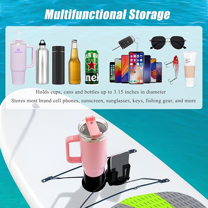 Paddleboard Cup Holder, Kayak Drink Holder for Paddle Board Cup and Phone Holder, Sup Surfboards Canoes Kayak Paddle Board Accessories for Types of Cup Bottle Drink-StrideForce Fitness