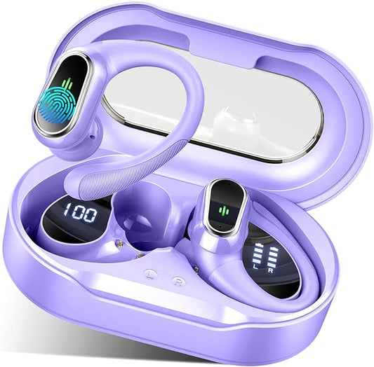 Wireless Earbuds, 2025 Bluetooth 5.4 Headphones Sport, Bluetooth Earbuds with ENC Noise Canceling Mic, 50H Stereo Wireless Headphones IP7 Waterproof with Earhooks, Dual LED Display for Workout/Running-StrideForce Fitness