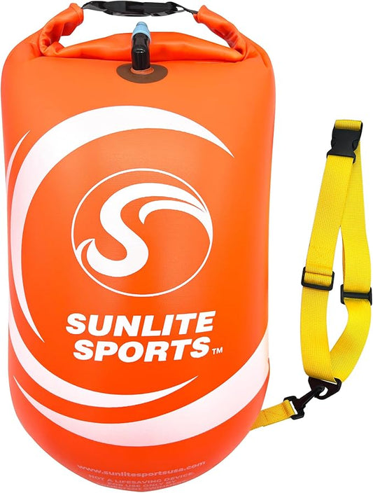 Sunlite Sports Swim Buoy Premium Quality, Highly Visible Waterproof Safety Marine Float Training for Open Water Swimming, for Swimmers, Triatheletes, Kayakers, Snorkelers, Throwable Flotation Device for Adults-StrideForce Fitness