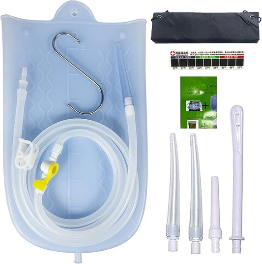 Silicone Enema Bag Kit with 6.3ft Hose, 5 Enema Tips, Controllable Flow Valve and Water Thermometer - 2 Quart Capacity Coffee enemas for Colon Cleanse-StrideForce Fitness