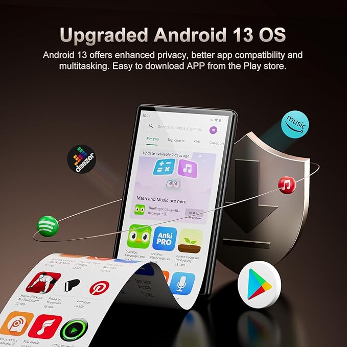 96GB MP3 Player with Bluetooth WiFi, Android 13 OS MP3 & MP4 Players with 5" IPS HD Touchscreen and Speaker, 4GB RAM & 32GB ROM, 2500mAh Music Player with Spotify, Play Store-StrideForce Fitness