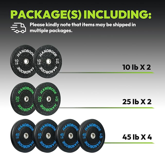 2-Inch Bumper Plates High Bounce, Olympic Weight Plate Set 45/100/160/190/260/300lb, Barbell Weight Plates Set for Home Gym, Colored Weights Rubber Strength Training Plate for Weight Lifting-StrideForce Fitness