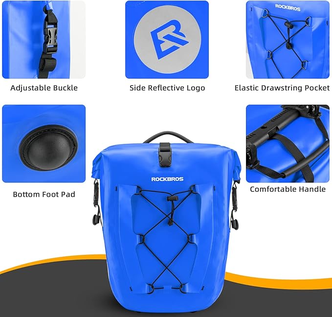 ROCKBROS Bike Panniers Waterproof Bike Rear Rack Bag Max 30L Large Capacity Bike Rear Panniers for Cycling Traveling Commuting-StrideForce Fitness