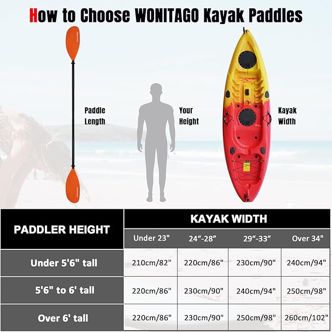 Kayak Paddles with Alloy Shaft and PP Blade, Floating Kayaking Oars, Adjustable 230-250 cm/90-98 Inches, 210-230 cm/82-90 Inches-StrideForce Fitness