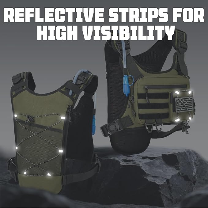 Hydration Vest with 2L Water Bladder for Men and Women,Lightweight Adjustable Hydration Backpack,Reflective Running Hydration Chest Bag for Hiking Climbing Cycling-StrideForce Fitness
