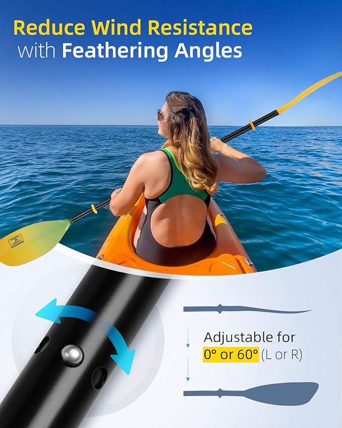 OCEANBROAD Kayak Paddle 86in/218cm, 90.5in/230cm Alloy Shaft 2-Piece Floatable Kayak Oar for Kayaking Canoeing Boating-StrideForce Fitness