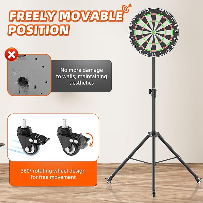 Dartboard Stand, Portable Professional Dart Holder Stand Adjustable Height from 57.1 to 77.6 -inch for Outdoor, Travel, Home, or Bars Games-StrideForce Fitness