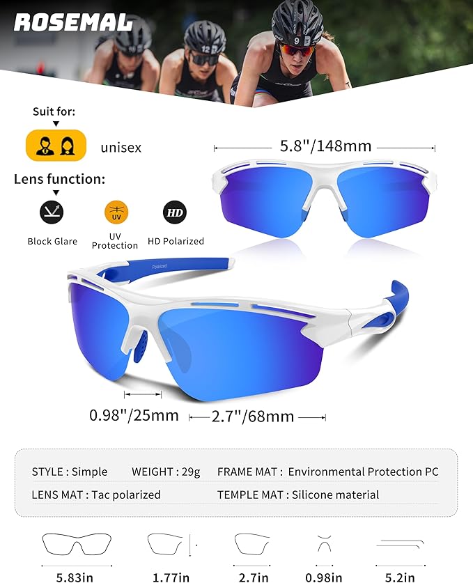 Polarized Sports Sunglasses for Men Women,UV400 Protection Sunglass for Running Cycling Fishing Hiking TR90-StrideForce Fitness