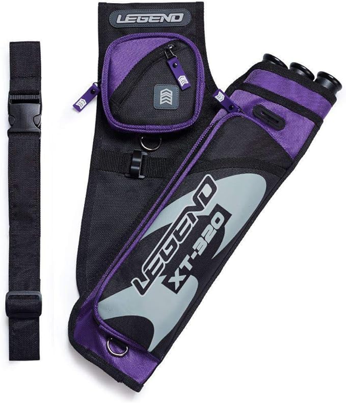 LEGEND XT320 Archery Quivers - Nylon Hip Quivers with 3 Arrow Tube Cases for Target Shooting - Adjustable Waist Belt, T-Slot, Storage Compartments for Accessories, Gear, Tools, Release Tab, Score Card-StrideForce Fitness