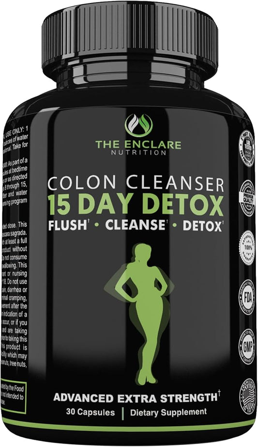 THE ENCLARE NUTRITION Colon Cleanse 15 Day Gut Cleanse Pills. Colon Cleanser for Women & Men. Psyllium, Probiotic Laxatives for Constipation, Bloating Relief, Detox Cleanse for Weight Loss Support (1)-StrideForce Fitness