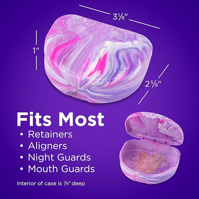 Practicon Marble Retainer Cases, Orthodontic Aligner Case, Mouth Guard Holder (3 Pack) (Pink Purple)