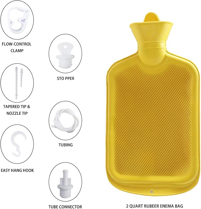 Abyclean Enema Bag Kit Rubber Anal Douche Vaginal Douche Enema Cleaner for Women’s or Man’s Health (Yellow, 2L)-StrideForce Fitness