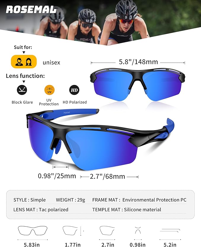 Polarized Sports Sunglasses for Men Women,UV400 Protection Sunglass for Running Cycling Fishing Hiking TR90-StrideForce Fitness