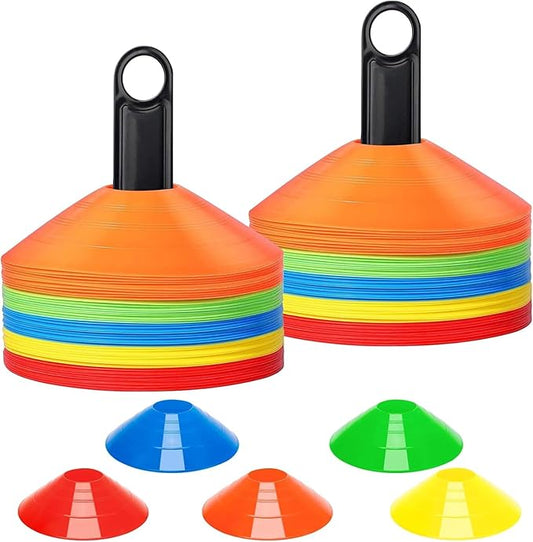 BiAnYC 25/50/100 Pcs Pro Disc Cones - Training Cones Agility Soccer Cones with Carry Bag for Training, Soccer, Football, Basketball,Kids and Other Sports and Games(5 Colors)-StrideForce Fitness