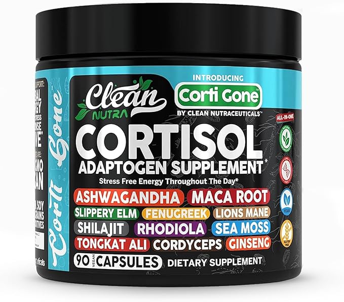 Corti Gone Cortisol Supplements For Women | Maca Root Ashwagandha Cortisol Detox Manager Reducer + Slippery Elm Fenugreek Lions Mane Shilajit Rhodiola Sea Moss Tongkat Ali Cordyceps Ginseng Beet Root-StrideForce Fitness