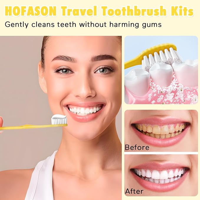 HOFASON Disposable Toothbrushes with Toothpaste Pack of 200, Bulk Travel Toothpaste and Toothbrush Set Yellow Hollow Toothbrush 5g Tooth Paste Individually Wrapped for Homeless Shelter Charity Hotel