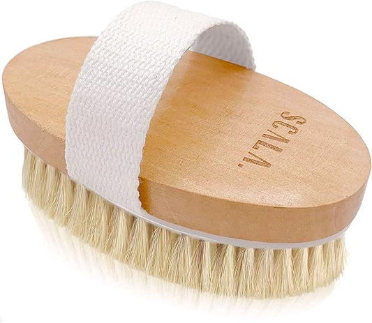 Dry Brushing Body Brush SCALA Natural Bristle Body Brush, Soft Body Exfoliating Brush Scrub for Dead Skin, Cellulite, Lymphatic Drainage, Blood Flow – Thicker & Stronger Medium Strength-StrideForce Fitness