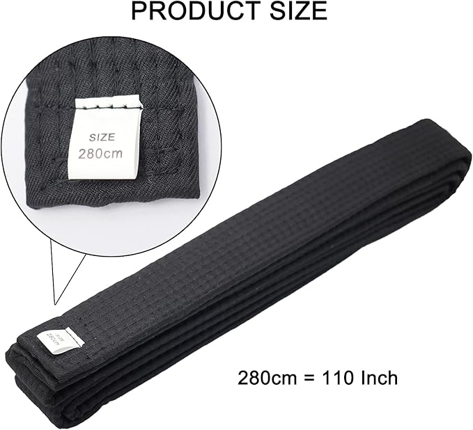 110 Inch Black Karate Belt, 280cm Taekwondo Solid Rank Martial Arts Belts Universal Fit for Judo/Karate/Taekwondo-StrideForce Fitness