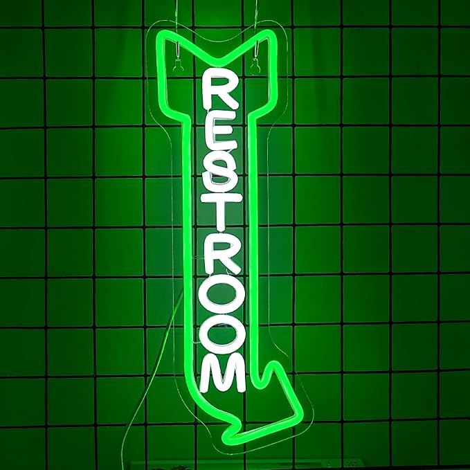 Restroom Neon Sign for Wall Decor Toilet Neon Light Arrow Led Neon Signs White Green LED Neon Lights Bathroom Led Sign for Restroom Hotel Bar(Right Arrow)-StrideForce Fitness
