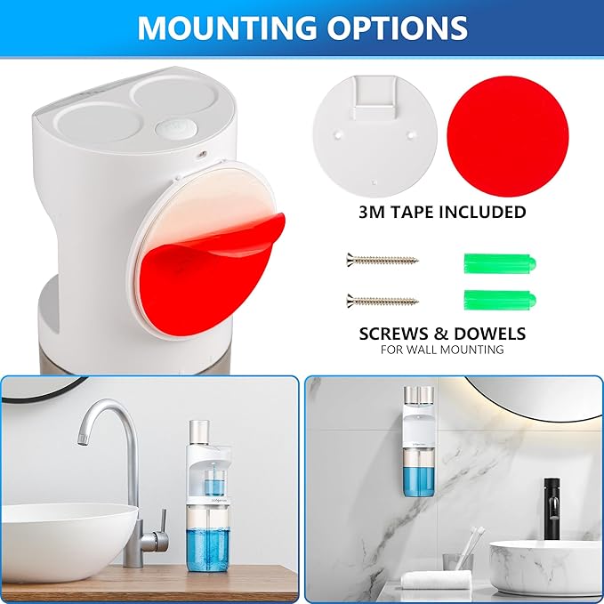 Automatic Mouthwash Dispenser for Bathroom,Bathroom Accessories 19.4 Fl Oz Dispensers with Magnetic Cups,Wall Mounted Dispenser,Suitable for All Age Groups,White