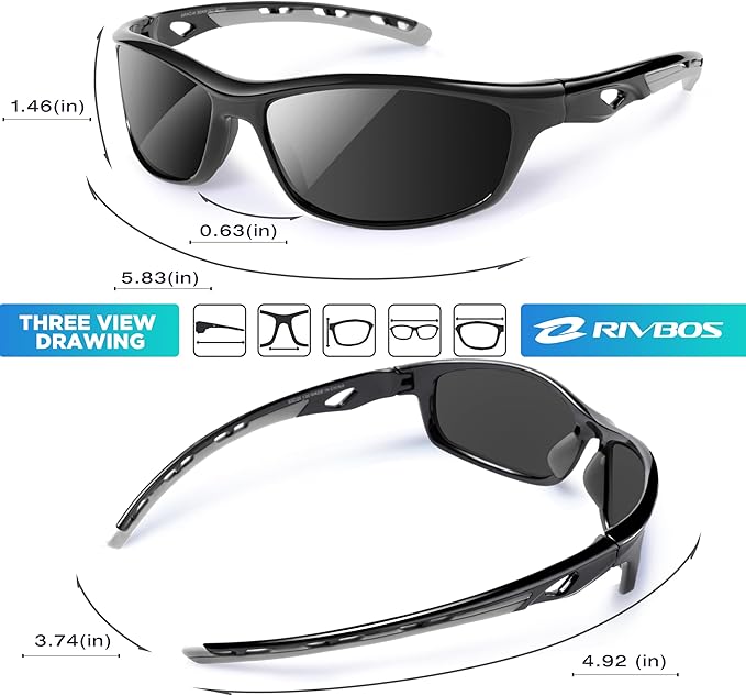 RIVBOS Sunglasses for Men Women Polarized UV Protection Sports Fishing Driving Shades Cycling RB833-StrideForce Fitness