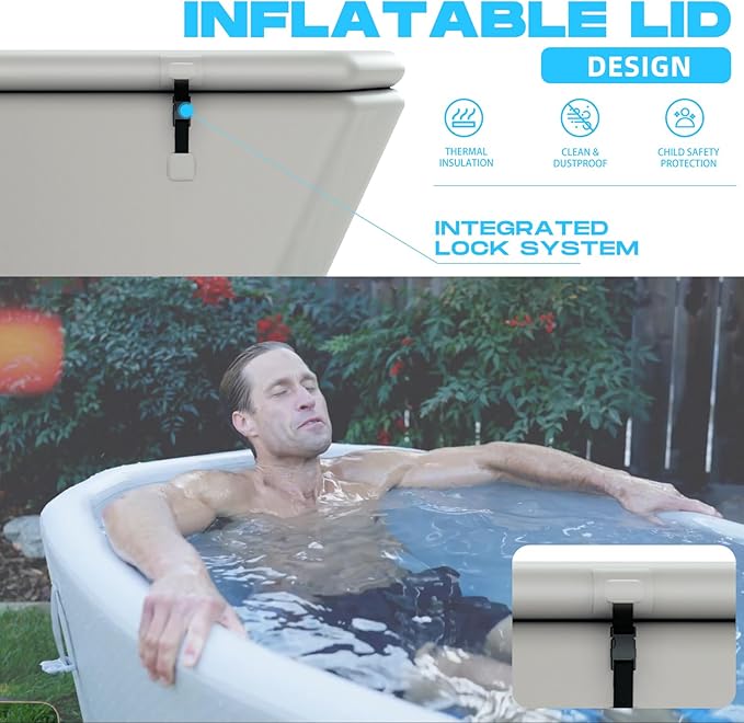 Inflatable Ice Bath Tub for Athletes, Slanted-Edge Cold Plunge Recovery Tub with Insulated Lid, EVA Groundsheet, Backpack, 120 Gallon Capacity, 61" x 31.5" x 24.8", Portable Durable Design-StrideForce Fitness