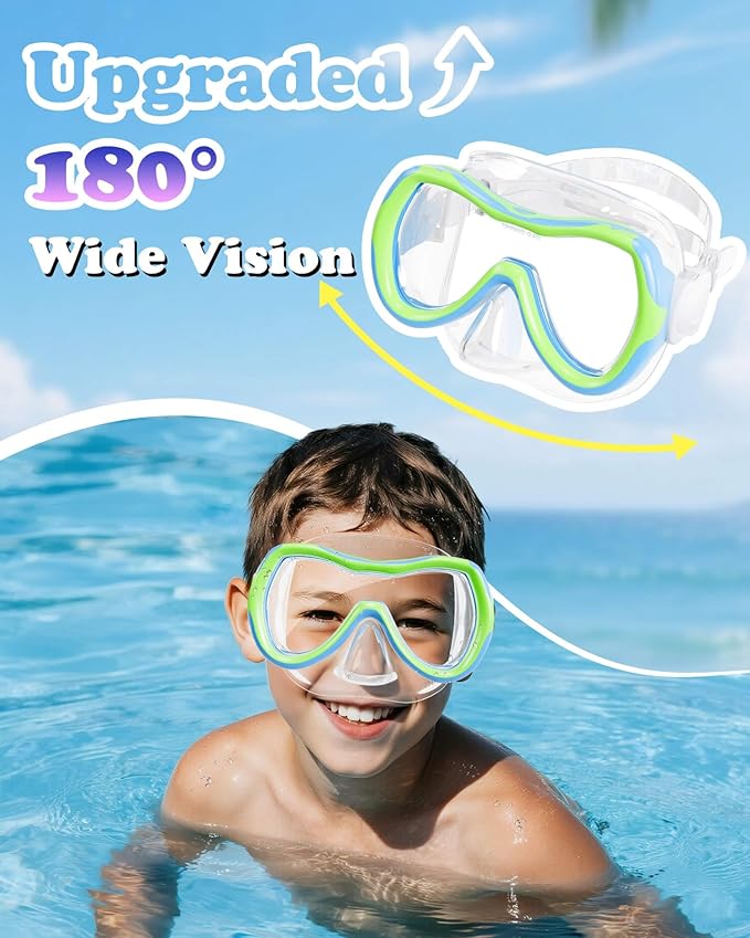 Aegend Kids Swim Mask Goggles, Tempered Glass 180° HD Wide View with Nose Cover-StrideForce Fitness