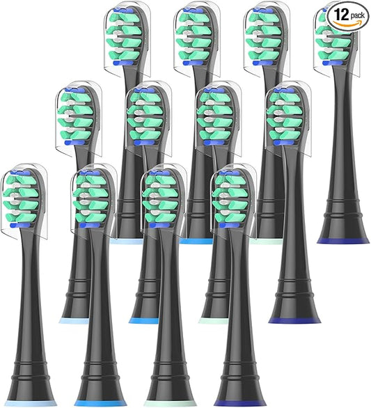 Replacement Heads Compatible with Sonicare Toothbrush, Replacement Brush Head for Philips Sonicare Electric Toothbrush 4100 5100 6100 9900 C2 W3 and More Click-on Handles 12 Black