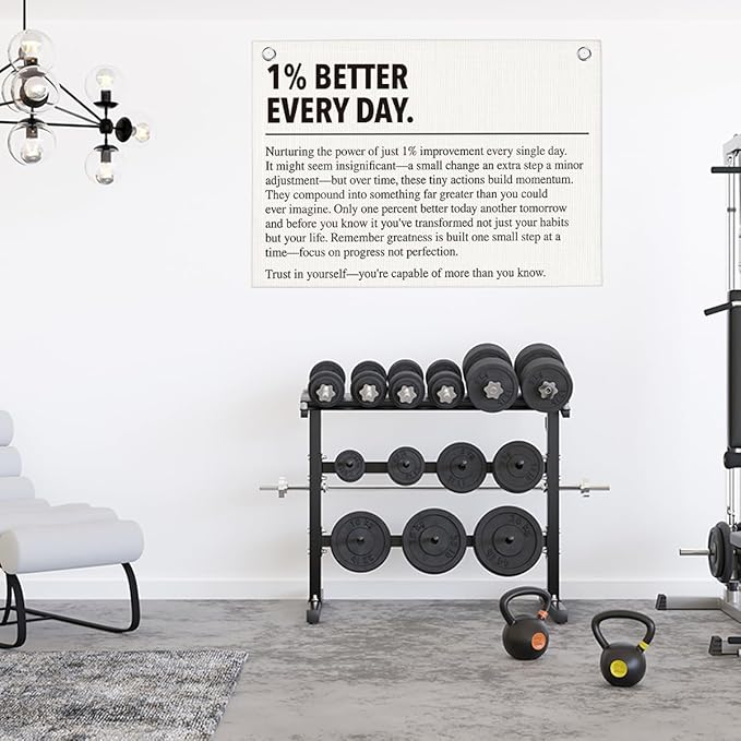 1% Better Every Day Gym Motivational Wall Art Banner Dorm Posters Gifts for Guys Men Women Gym Flag Decor for Home Gym Bedroom Workout Room 30x20 Inchs-StrideForce Fitness