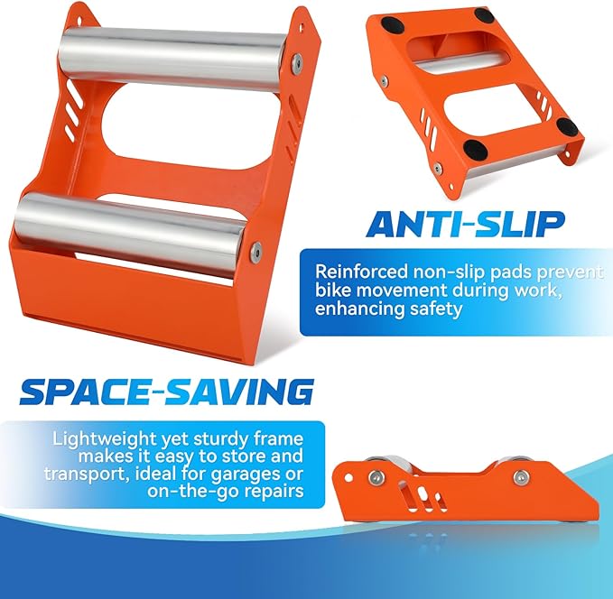 Motorcycle Wheel Cleaning Stand Universal Wheel Roller Stand for Tire Cleaning & Chain Lubrication Heavy Duty Paddock Stand for Street Bike (Motorcycle < 700 LB & Tire Width <260 mm) Orange-StrideForce Fitness