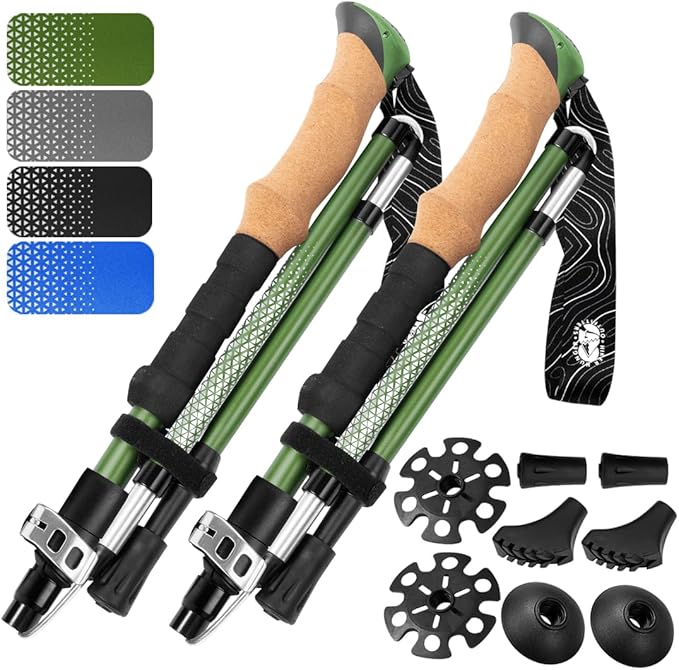 Premium Foldable Hiking Poles by USA Brand - Adjustable, Lightweight Trekking Poles Made of Aircraft Aluminum, Metal Flip Locks & Comfortable Real Cork and EVA Foam Grips-StrideForce Fitness