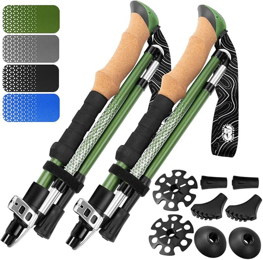 Premium Foldable Hiking Poles by USA Brand - Adjustable, Lightweight Trekking Poles Made of Aircraft Aluminum, Metal Flip Locks & Comfortable Real Cork and EVA Foam Grips-StrideForce Fitness