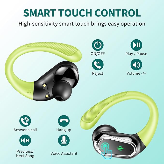 Wireless Earbuds, 2025 Bluetooth 5.4 Headphones Sport, Bluetooth Earbuds with ENC Noise Canceling Mic, 50H Stereo Wireless Headphones IP7 Waterproof with Earhooks, Dual LED Display for Workout/Running-StrideForce Fitness