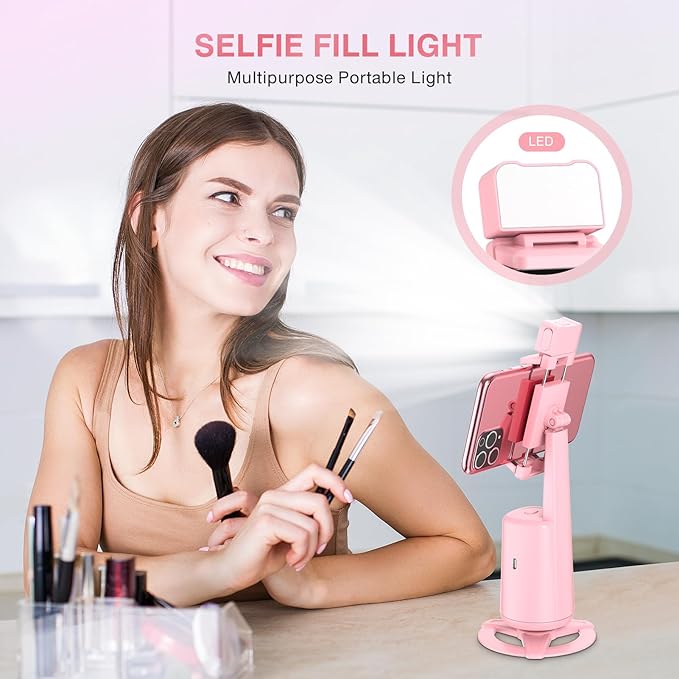 Auto Face Tracking Tripod 360° Rotating Cell Phone Photo and Video Kits Stand, No App, Phone Camera Stand with Remote and Gesture Control for Live Recording Tiktok Pink1-StrideForce Fitness