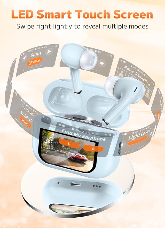 Wireless Earbuds, Bluetooth Earbuds 5.4 Headphones LED Touch Screen with 5 EQ Modes, 48H Headphones Wireless Noise with ANC Noise Cancelling, Deep Bass Stereo for Laptop, Android/iOS, Pad-StrideForce Fitness